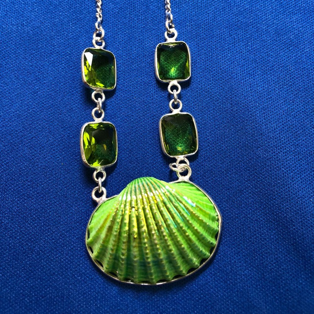 Natural Shell 925 Sterling Silver Plated Handmade Gemstone Necklace 17.4"
